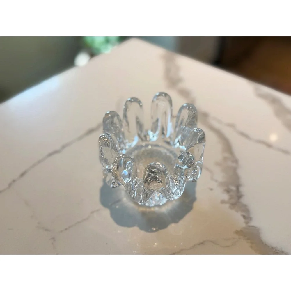 Kosta‎ Boda Sunflower Candleholder Goran Warff 1970s Swedish Art Glass Clear MCM